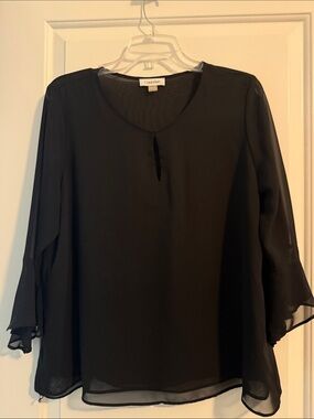 Calvin Klein Black Sheer Layered Ruffle-Sleeve Top